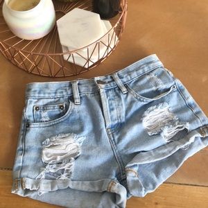 Distressed cuffed jean shorts